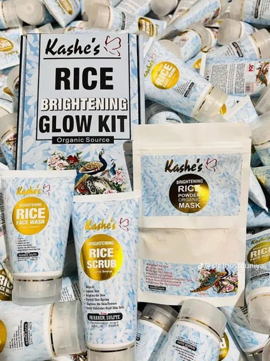 Kasheโs Rice Extract Bright & Glow Kit ( Rice Face Wash + Rice Scrub + Rice Mask )