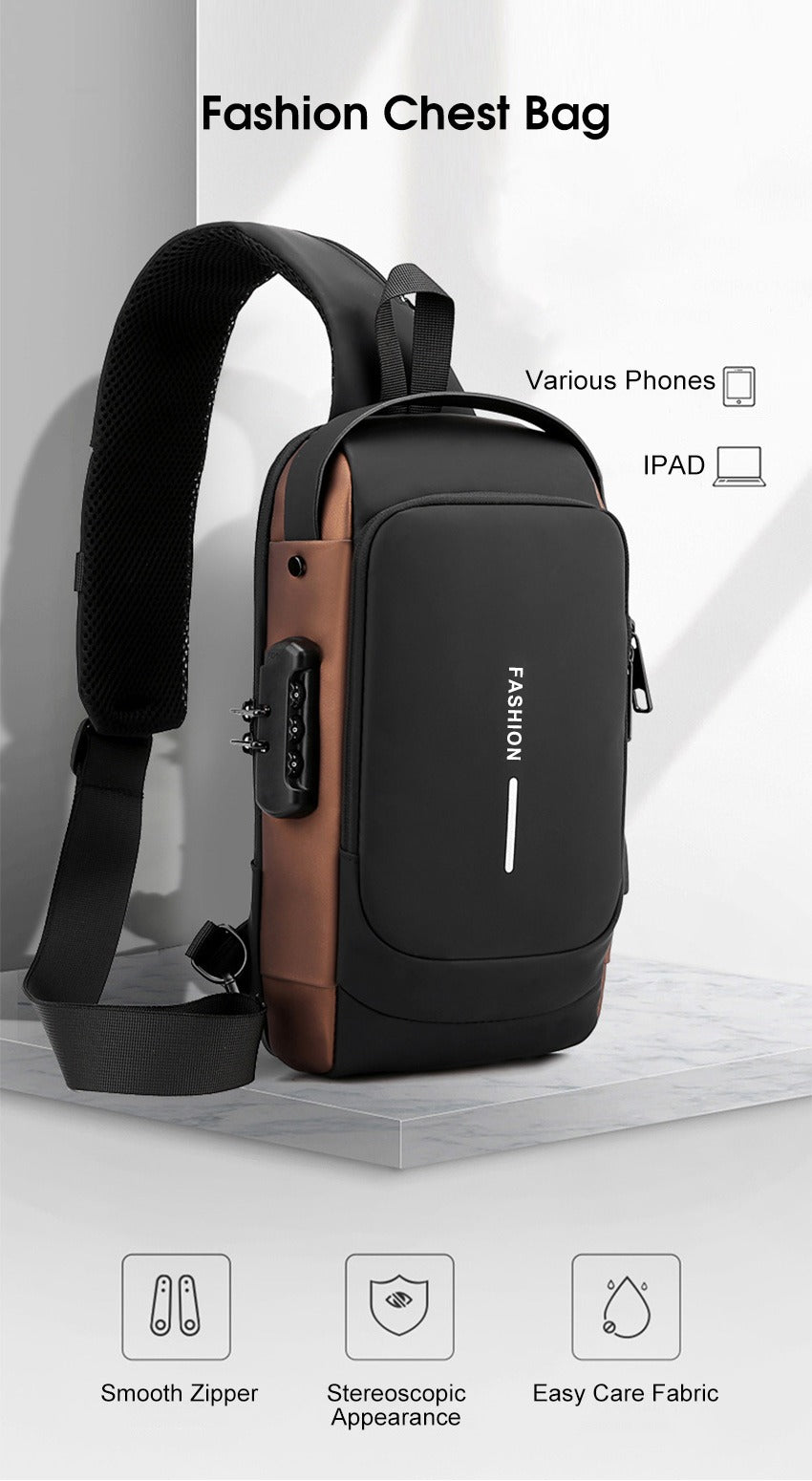 Chest Bag Multi function Cross-body Sport Running Travel Sling Pack Anti-theft For Men