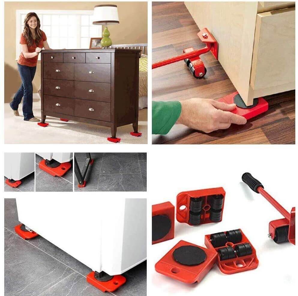 (5 In 1) Heavy Furniture Move Tool Lifter Moving Kit Slider Remover Rolling Wheel Corner Mover Set
