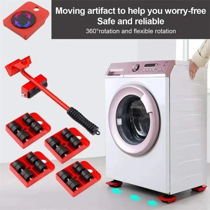 (5 In 1) Heavy Furniture Move Tool Lifter Moving Kit Slider Remover Rolling Wheel Corner Mover Set