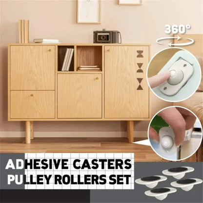 4PC Pulley Wheels Self Adhesive Pulley 360 Rotating Wheels Mini Swivel Casters Wheels  For Furniture Various Storage Boxes