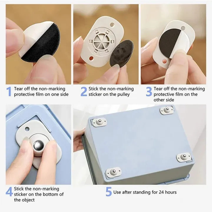 4PC Pulley Wheels Self Adhesive Pulley 360 Rotating Wheels Mini Swivel Casters Wheels  For Furniture Various Storage Boxes